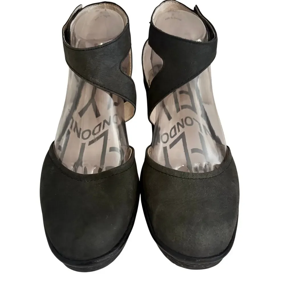 Fly London Piat Nubuck Leather Mary Jane Wedge Shoes w/ Ankle Strap Retro 39